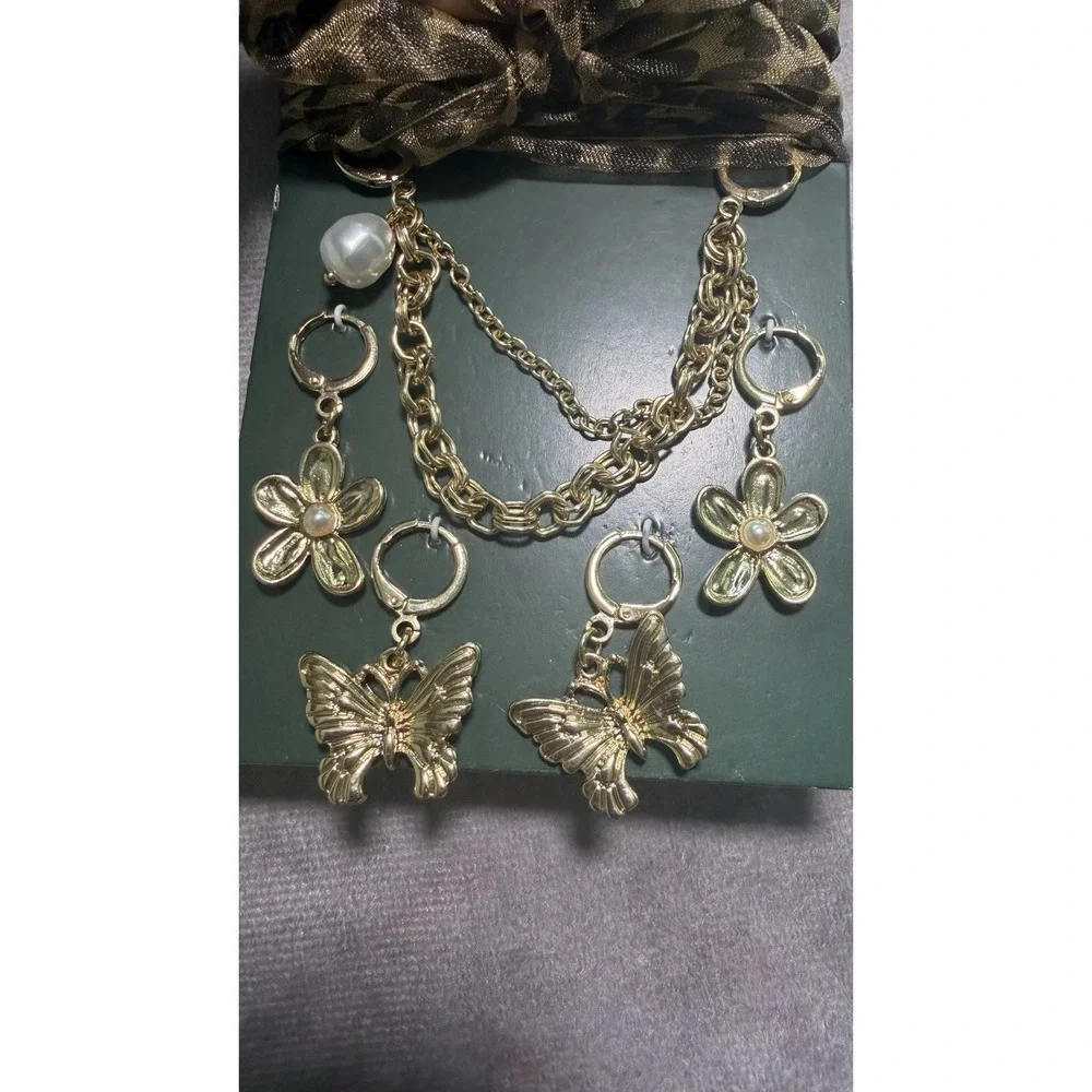 Wild Fable Sneaker Accessory Set Leopard Laces Butterfly Charms‎ Gold Chain NWT